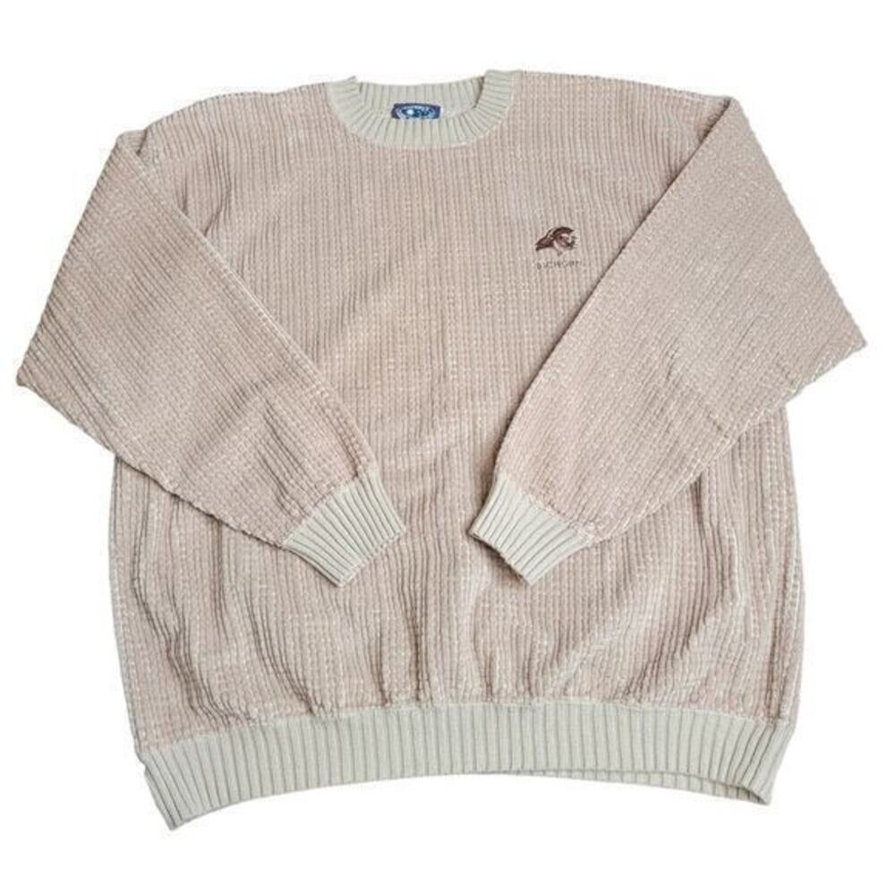 Vintage Made in USA Corduroy Pullover Tan Big Horn Stitch Y2K Long Sleeve Ribbed